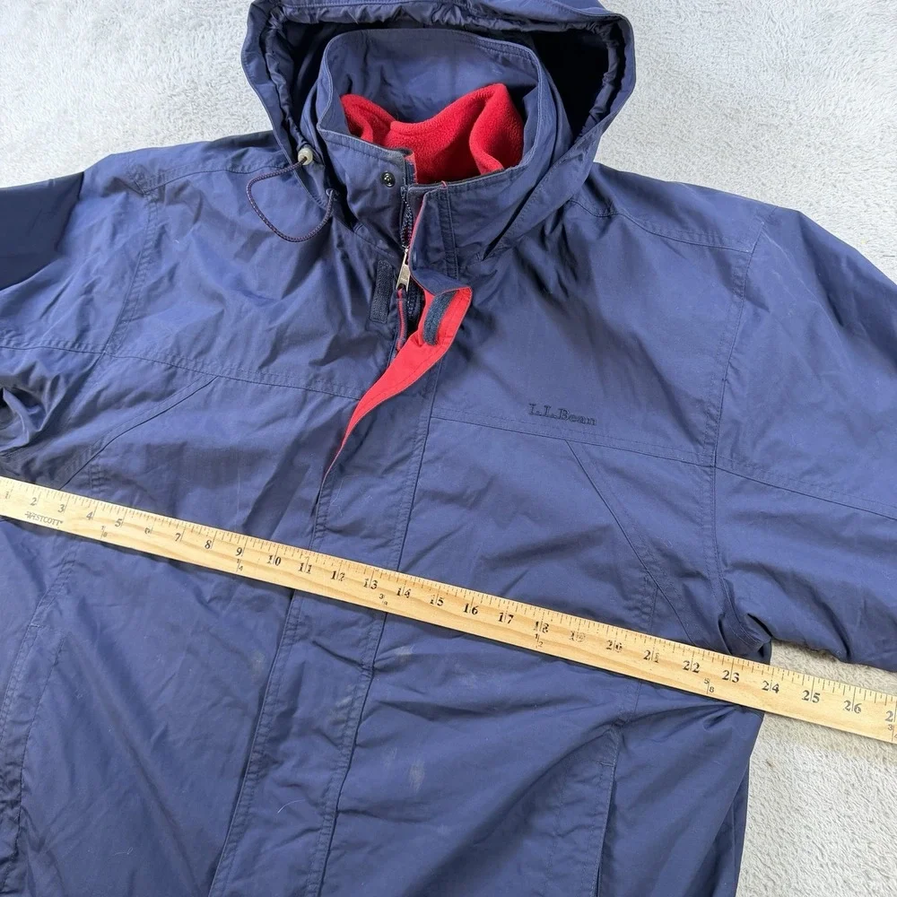 LL Bean Jacket Mens Large Navy 3 in 1 Fleece Hooded Full Zip Pocket Polartec